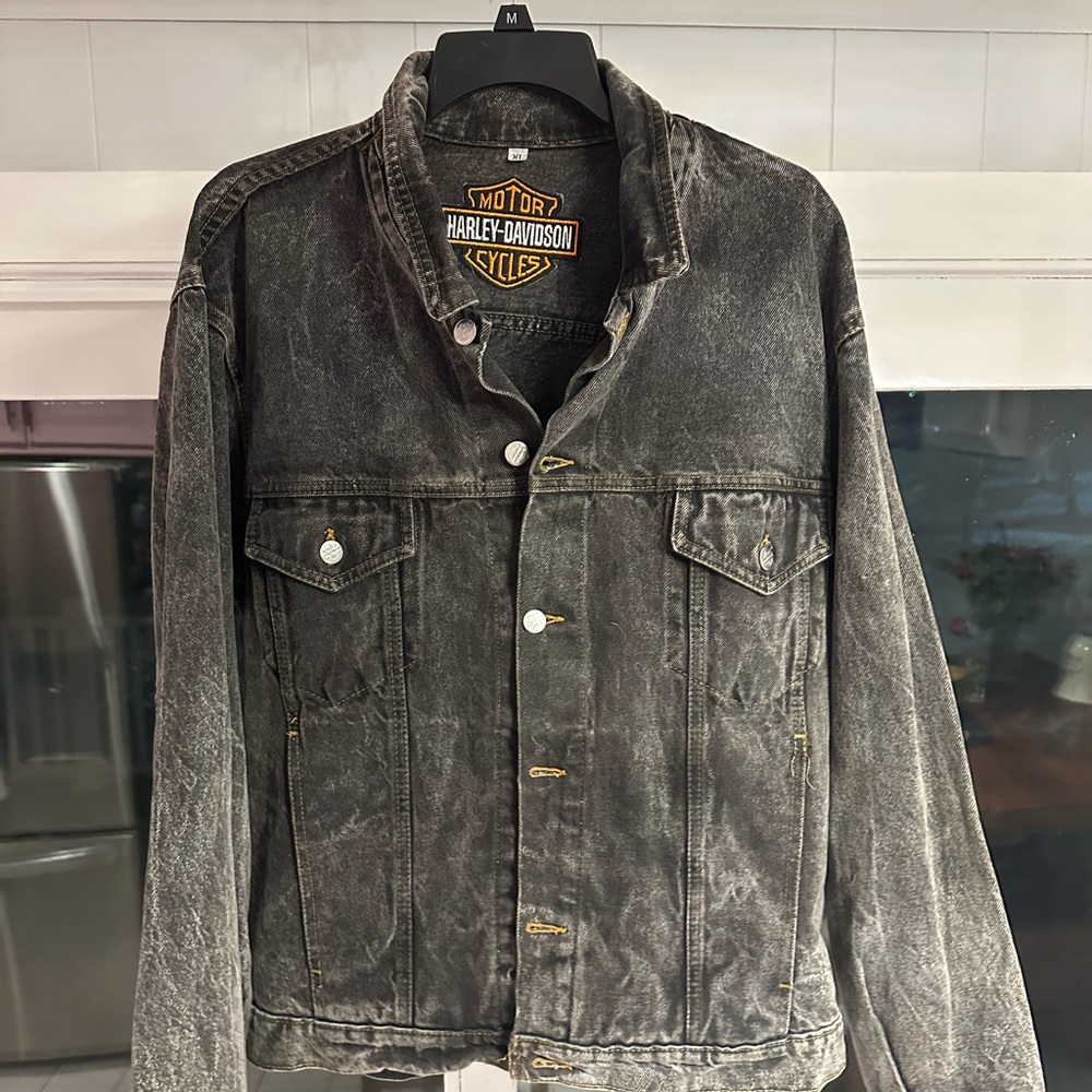 Vintage 1987 Harley-Davidson Black Denim Eagle Jacket - XL